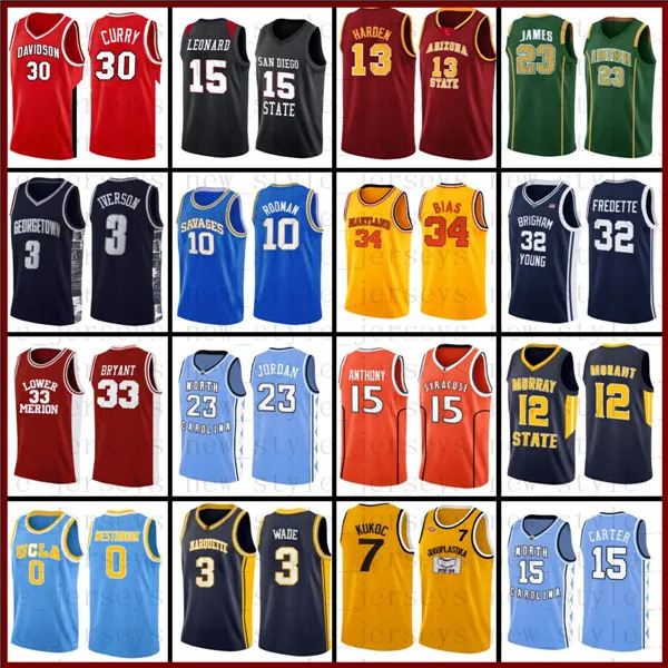 NCAA Caroline du Nord Michael Kevin Harden Durant Basketball Maillots Johnson Stephen Rodman Allen Iverson Curry Westbrook Dwyane Vince Wade Carter