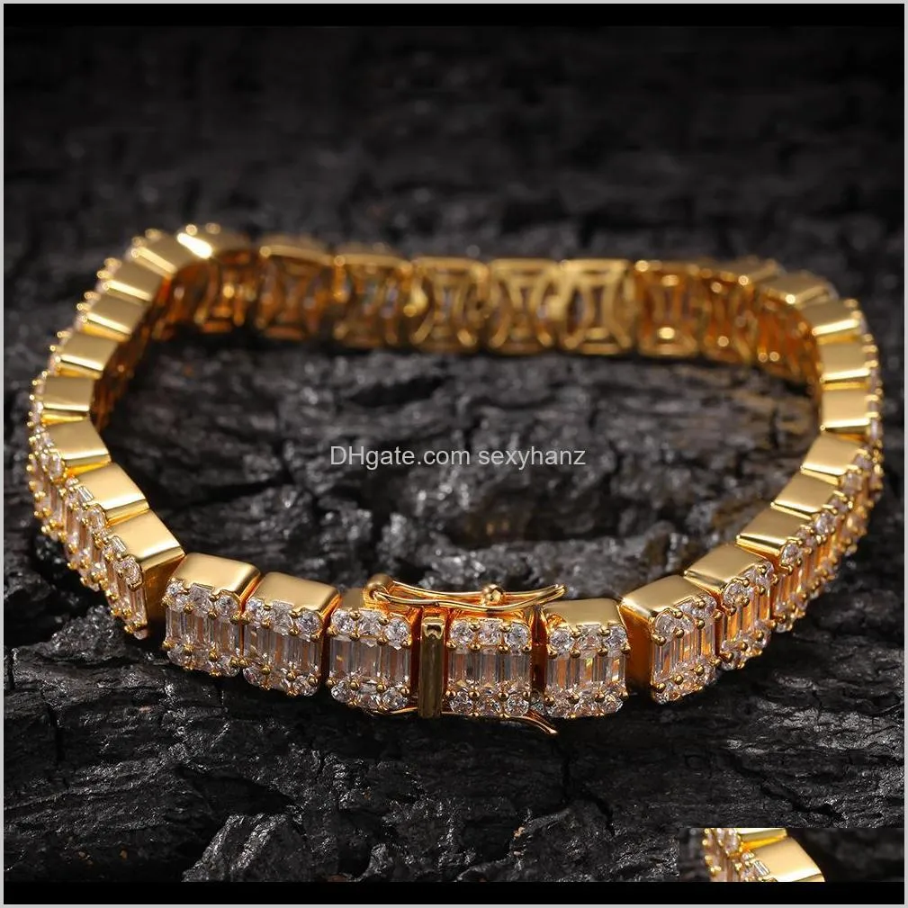 iced out baguette cluster bracelet mix square hip hop cubic zirconia bracelets men women bling bling jewelry