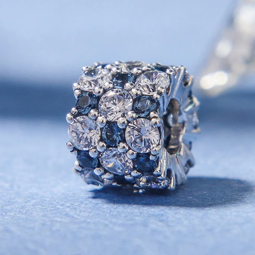 Perlina con ciondolo con scintilla blu e trasparente in argento sterling 925 con zirconi cubici per braccialetti con ciondolo gioielli stile Pandora europeo