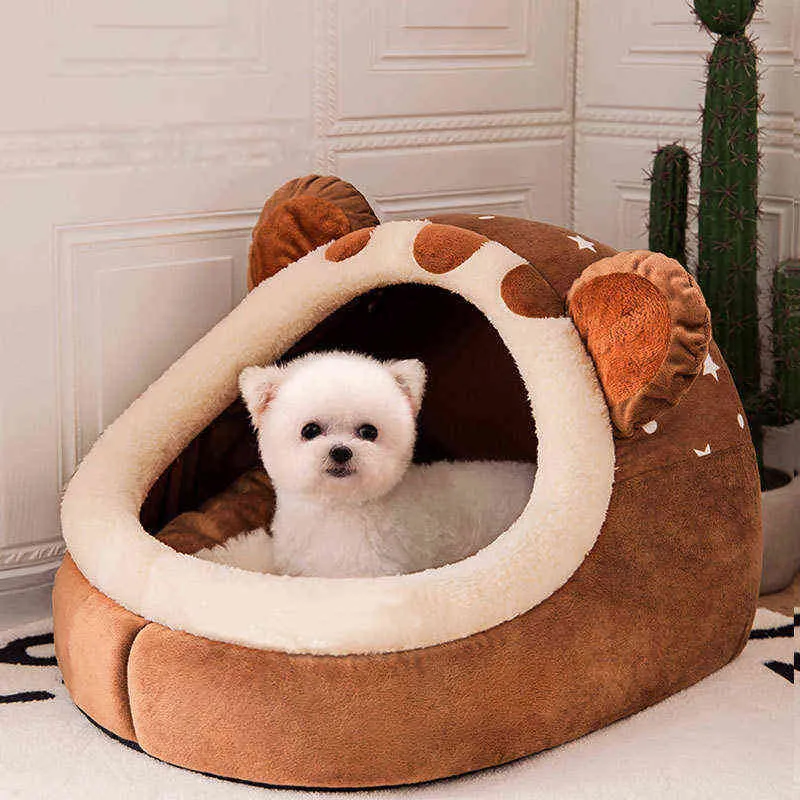 Winter Dog Bed Self-Warming Puppy House Cozy Cat Sleeping Tent Cave Beds Indoor Kitten Nest Kennel Hut for Small Medium Dog Cats 211218