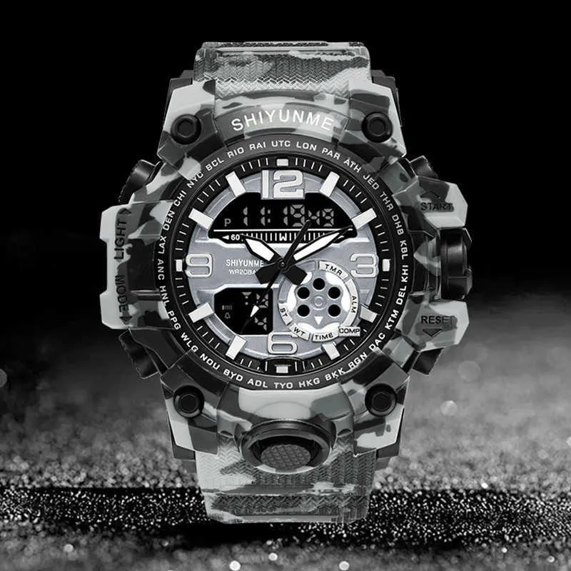 Shiyunme mannen militaire horloge g stijl camouflage sport horloge led digitale 50m waterdicht horloge s schok mannelijke klok relogio masculino G1022