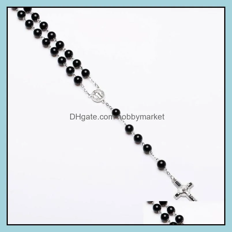 Mens Catholic Rosary necklace For Women Christian Jesus Virgin Mary Cross crucifix Pendant Galss Beaded chains Luxury Jewelry in Bulk