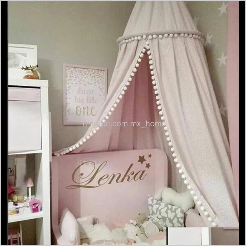 baby dome bed mantle solid crib netting door type shape castle fur bracket steel wire protect comfortable breathable cute wool ball