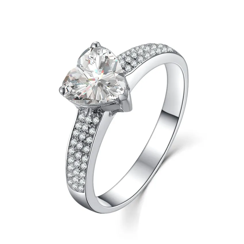 여성을위한 2CT 포장 된 심장 모양 멋진 다이아몬드 반지 약혼 백금 950 쥬얼리 세미 마운트