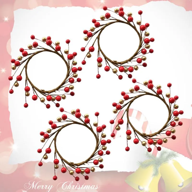 Decorative Flowers & Wreaths 3pcs 8cm Inner Diameter Berry Wreath Candle Rings Garland Xmas Ornament Stand Centerpiece