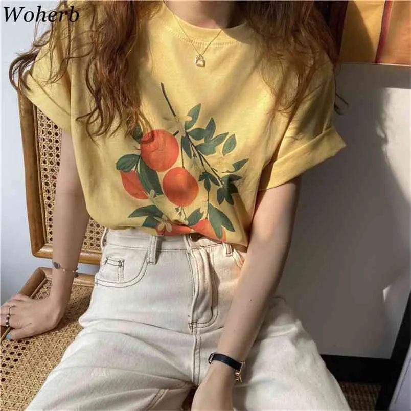 T-shirt a maniche corte stampata da studente T-shirt estiva femminile coreana semplice allentata in cotone selvaggio T-shirt dolce casual di base 210519