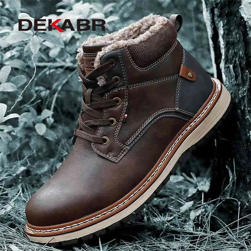 DEKABR Winter Genuine Leather Men's Boots Thick Fur Warm Ankle Boots Working Men Footwear Waterproof Snow Boots Plus Size 40~47 210820