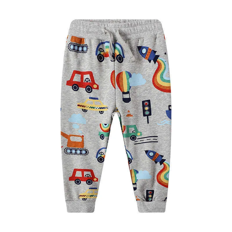 Springmeters Jongens Sweatpants Cartoon Raket Print Herfst Lente Baby Meisjes Kleding Volledige Broek Kinderen Broek 210529