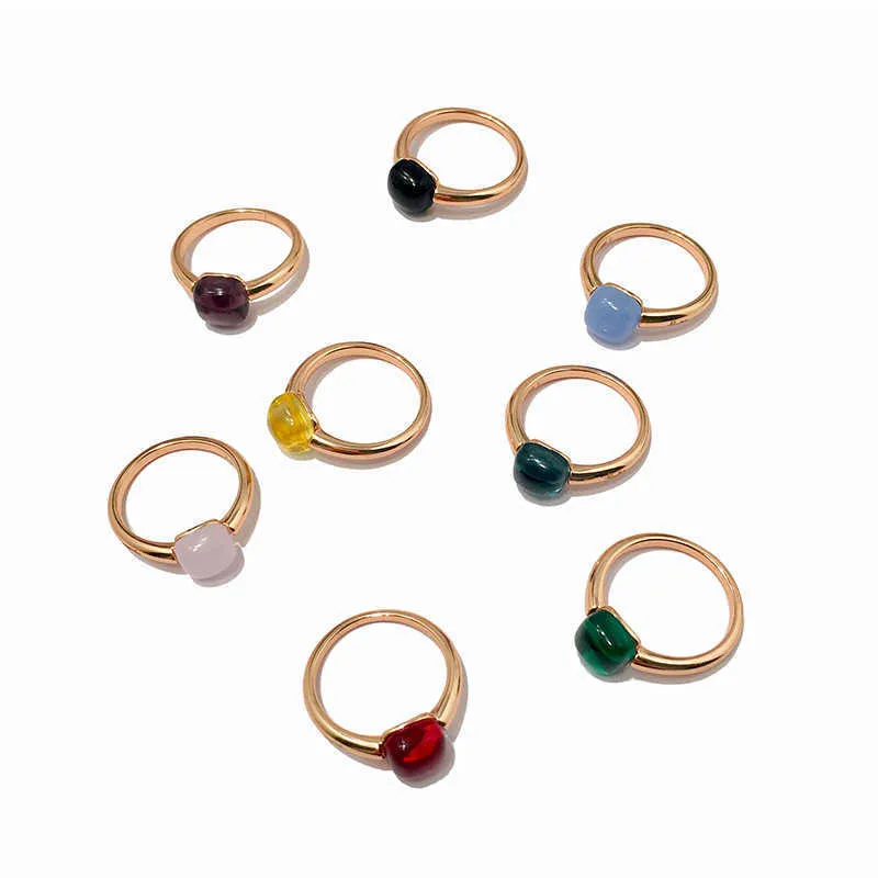 Colorful Faceted Square Crystal Nudo Ring With Micro Zircon