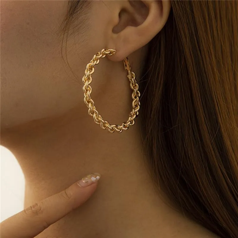 Retro Twist Weave Stora örhängen Hoop Geometrisk Metal Circle Gold Ear Drop för Kvinnor Hip Hop Cross Round Stud Earring European Smycken Tillbehör