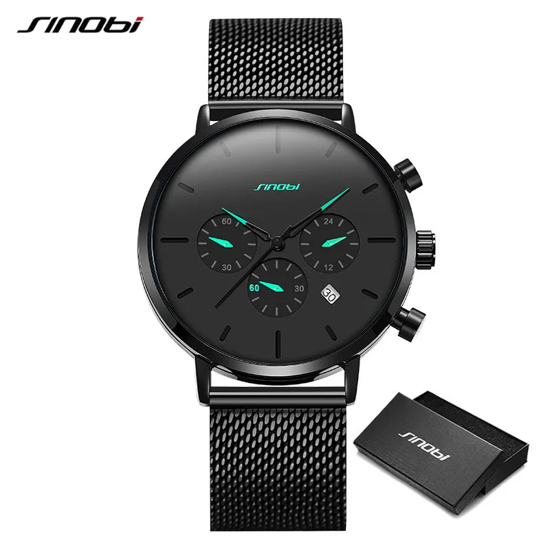 Sinobi Top Qualité De Luxe Hommes Montres Lumineux D'affaires Quartz Montres Homme Sport Slim Mesh Montres Relogio Masculino Q0524