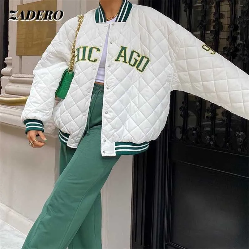 Y2k Green Print Mode Baseball Bomber Mantel Herbst Winter übergroße Patchwork Jacke Varsity Frauen Casual weiß 211014