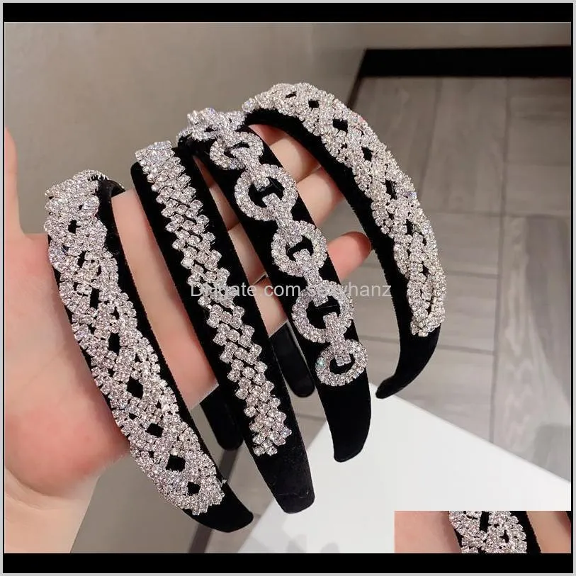 night club party rhinestone headband ins fashion women black hair band home casual make up hairband for girls