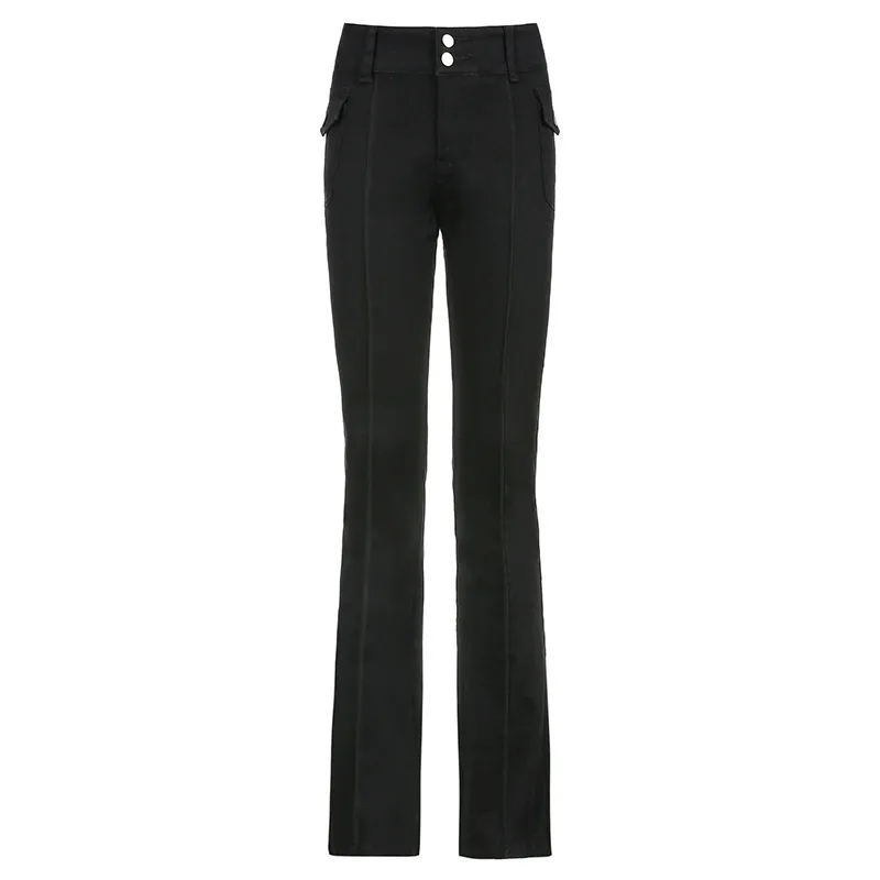 Vintage Slim Flare Low Rise Black Pants With Aesthetics, E Girl Pockets,  And Solid Y2K Design Perfect For Summer 90s Fashion Black Trousers 210515  From Lu006, $25.78