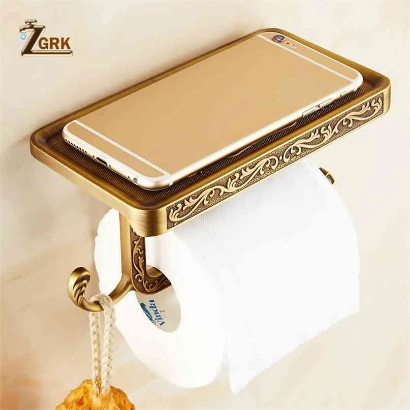 ZGRK Badezimmer-Toilettenhalter, Papierhandtuchhaken und Telefon, Chrom/Gold-Montagezubehör 210720