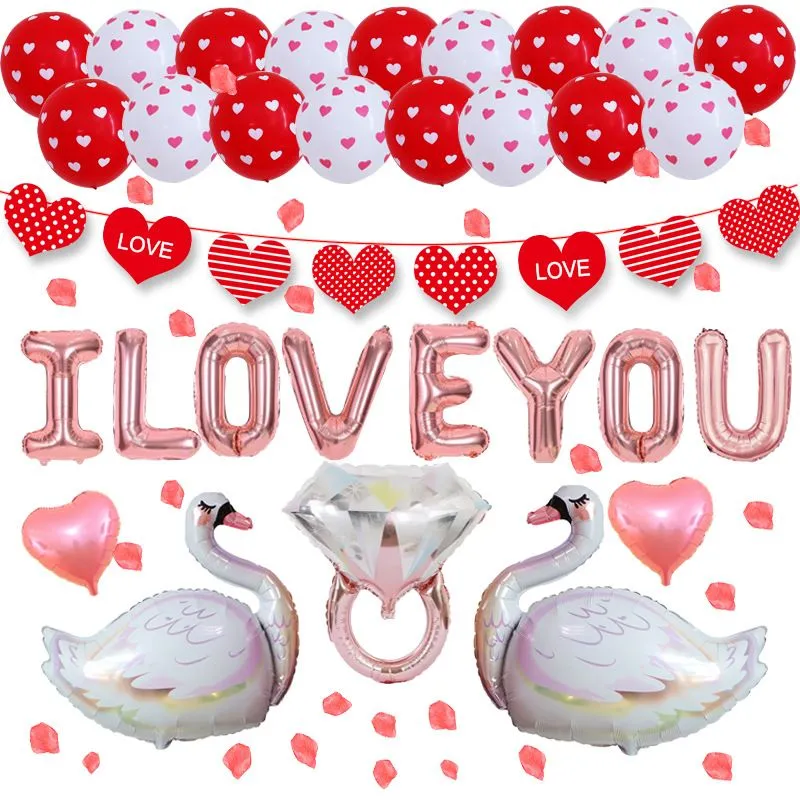 Walentynki Dzień Balony Dekoracje Party Supplies Love List Balloon Heart Rose Petals Red White