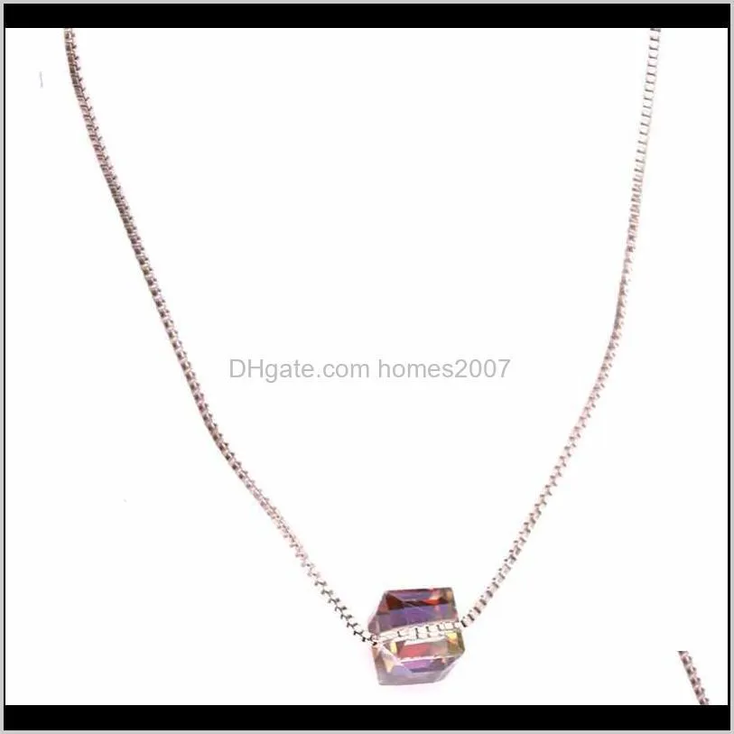 new popular square crystal cube aurora sugar cube necklace female clavicle chain simple fashion temperament necklace