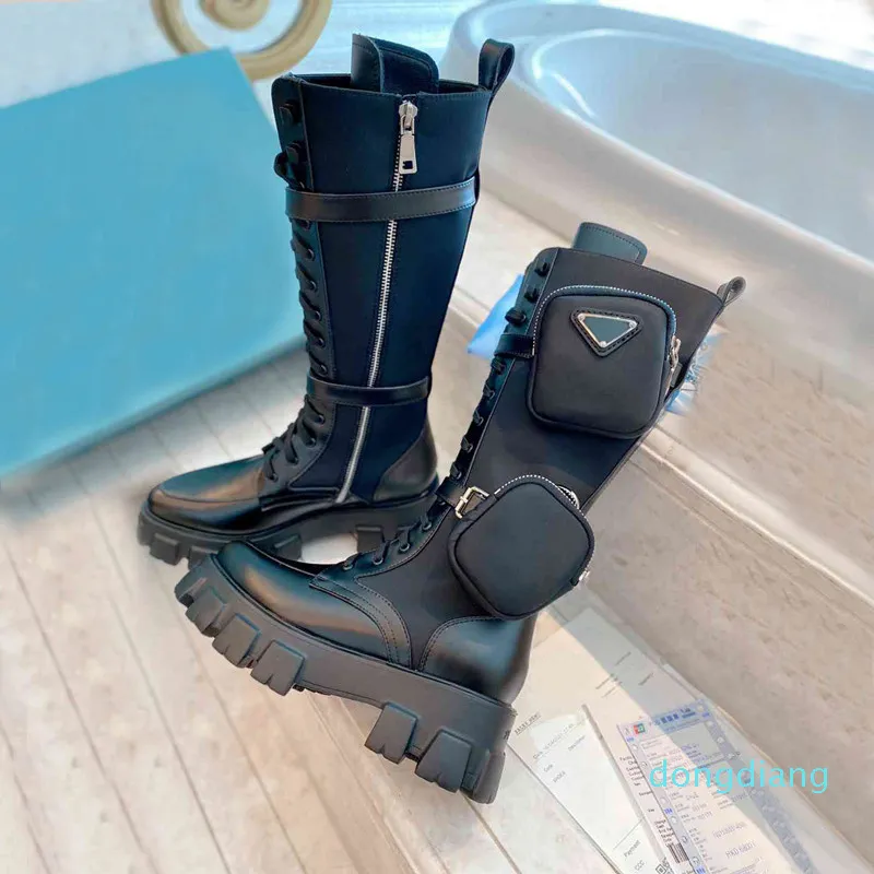 Diseñador-Mujer Diseñadores Rois Boots Botas Martin con tobillo de corte alto y bota de nailon con estuche extraíble para llaves Botas de combate de corte bajo de inspiración militar