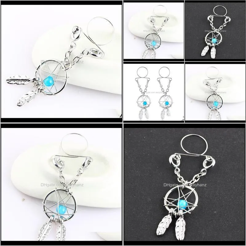 popular style small dream catcher fake adjustable nipple ring pendant nipple piercing jewelry rings for female body jewelry