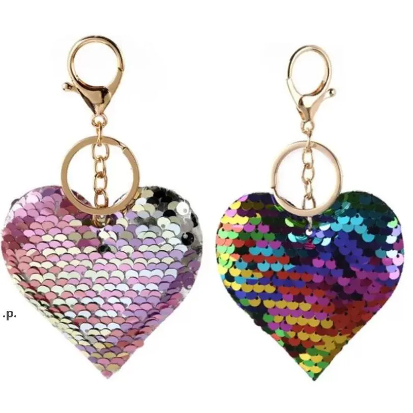 New Heart Sequin Sleutelhanger Sleutelhanger Ringen Party Favor Moederdag Valentijnsdag Kerstcadeau voor meisjes Dames RRA12606