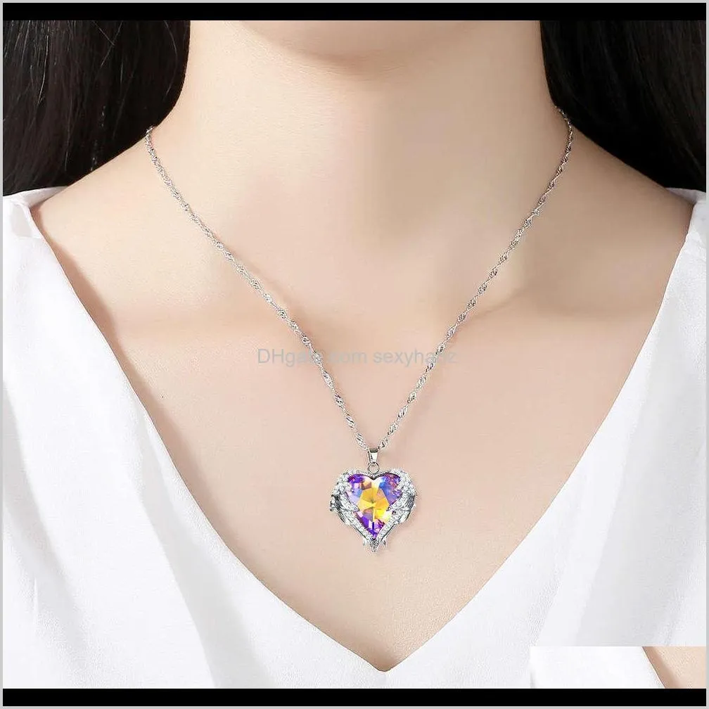 Halsband hängar släpp leverans 2021 sier botten diamant tre färg raka smycken temperament ängel hjärtformad hänge halsband zf1w