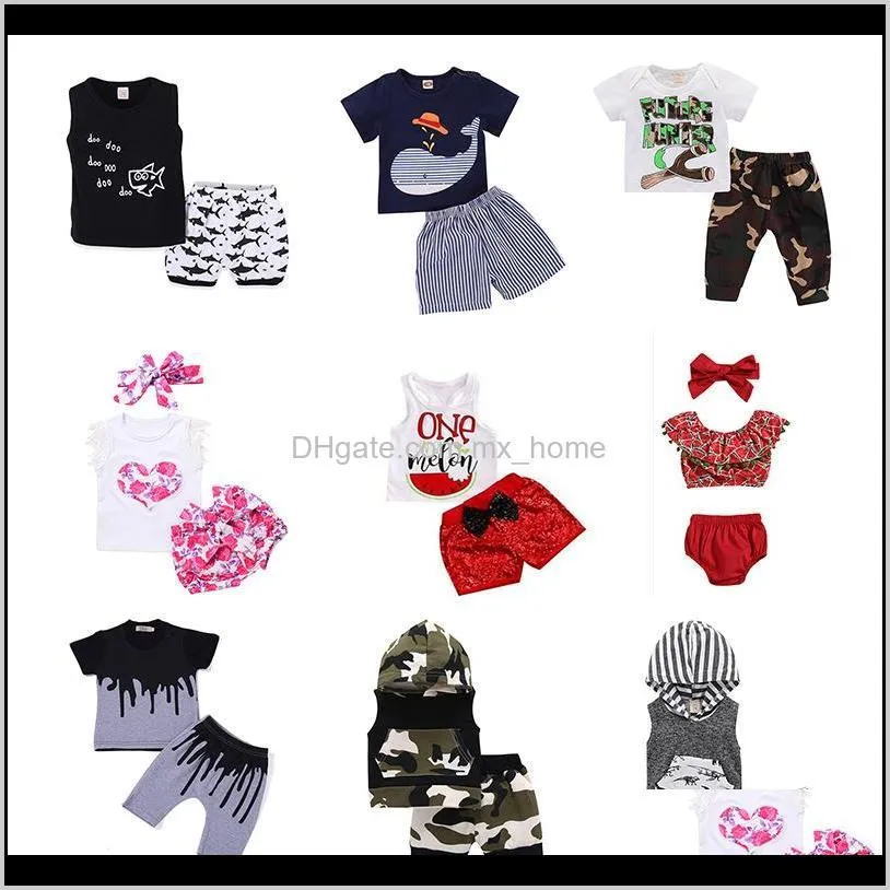 Baby Baby Maternity Drop Leverans 2021 Pojke Outfits Kläder Ställer Barnkläder Suit Printing Cartoon Boys Girls Rompers Shorts Sommar 02