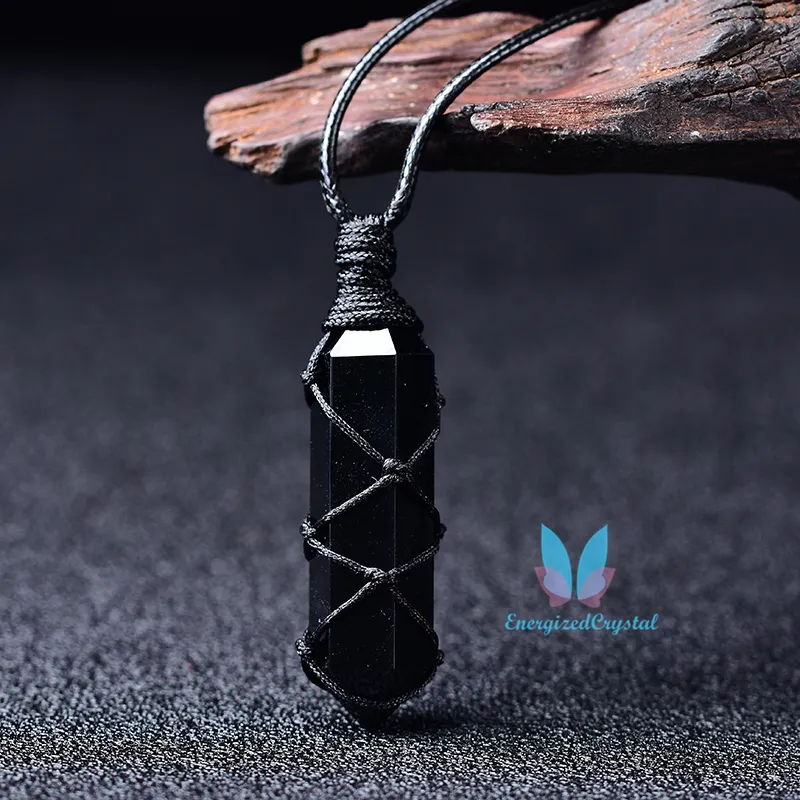 Pendulum Çift Sonlandırılmış Obsidyen Taş Charm Kolye Moda Hediye Kristal