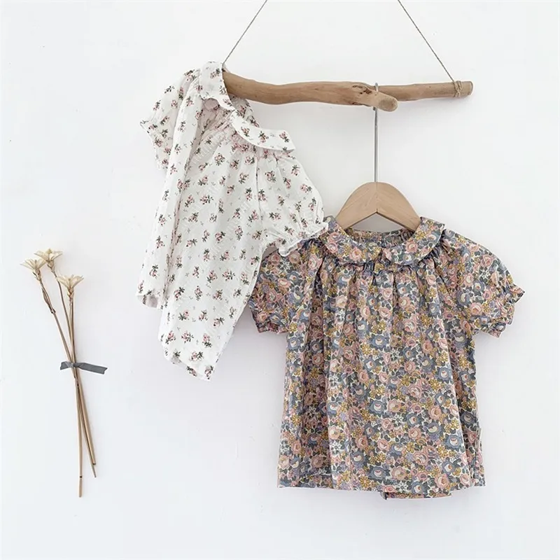 Sommar barn baby flicka kort ärm blommig utskrift skjortor barnkläder söta spädbarn flickor barn blomma kläder skjorta 20220308 h1