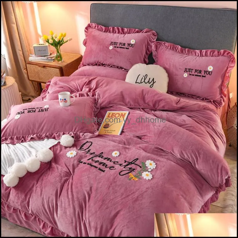 Bedding Sets Super Soft Luxury Magic Coral Velvet Quilt Cover Winter Thickening And Keep Warm Plush Bedclothes Set