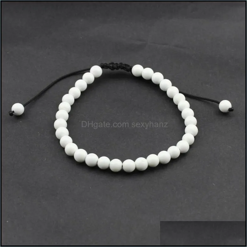 Top Quality 6mm White Round Smooth Stone Beads Bracelets For Women Or Men DIY Hand Made Strand Size Adjustable Beaded, Strands