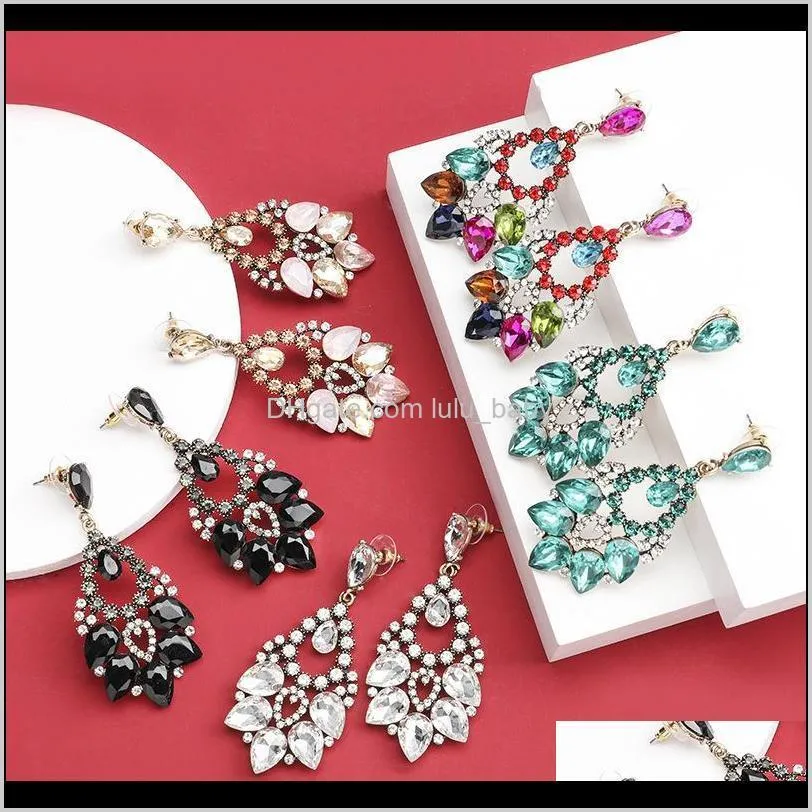 exaggerated wind multi-layer water drop-shaped alloy diamond glass diamond rhinestone super flash full diamond earrings female dinner