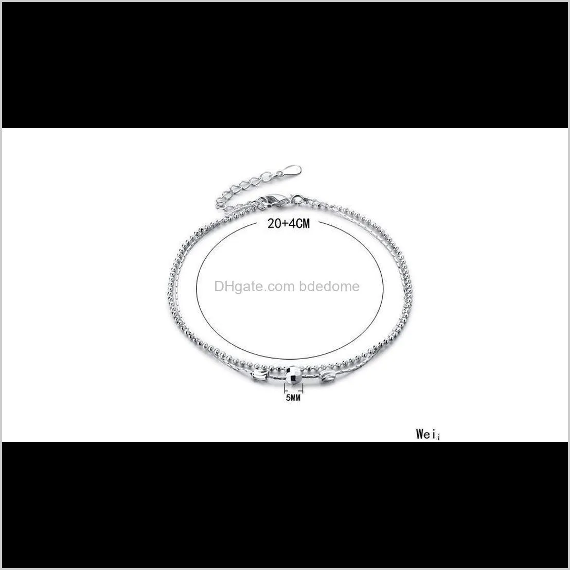 Sexy ankle bracelets beach jewelry 2017 new 925 Sterling silver Double layers anklets jewelry for Women Boot Foot Free ship