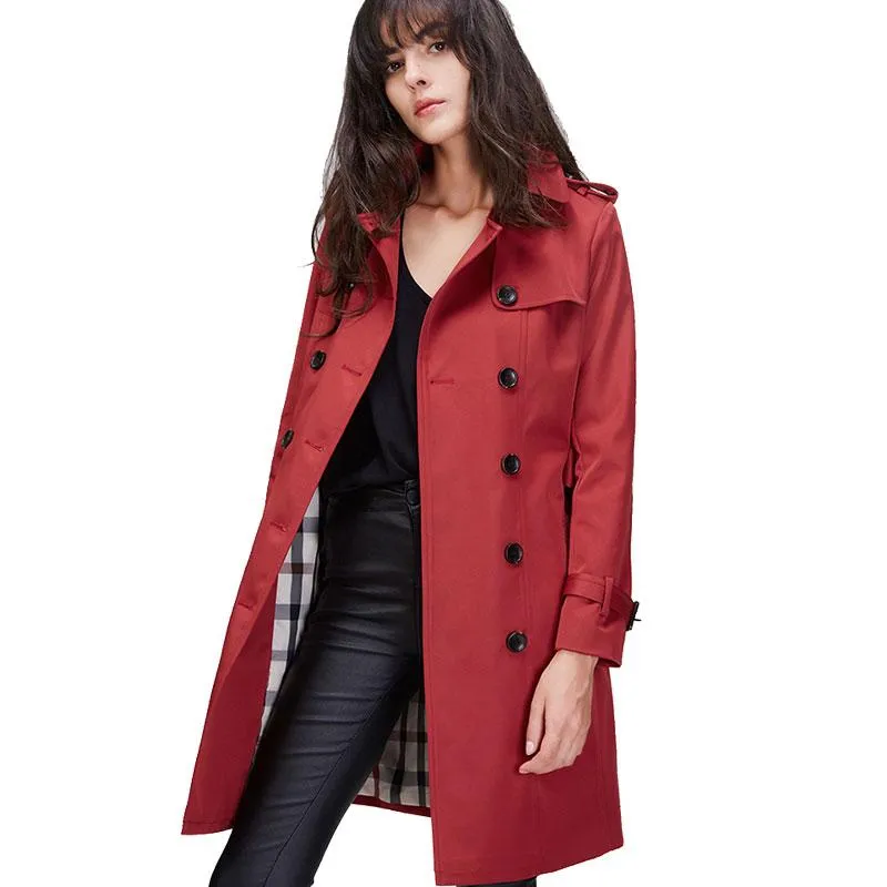 Trench Coats Feminino 2021 Outono Alta Moda Marca Windjack Feminino Clássico Duplo Seios Casaco Impermeável Capa de Chuva Negócios Outerwear