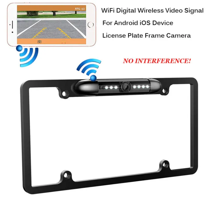 Ny WiFi Digital Trådlös Backup Kamera Till Iphone / Android IP69 Vattentät Biltillstånd Plate Frame Kamera för bilar Trucks SUV Pickup
