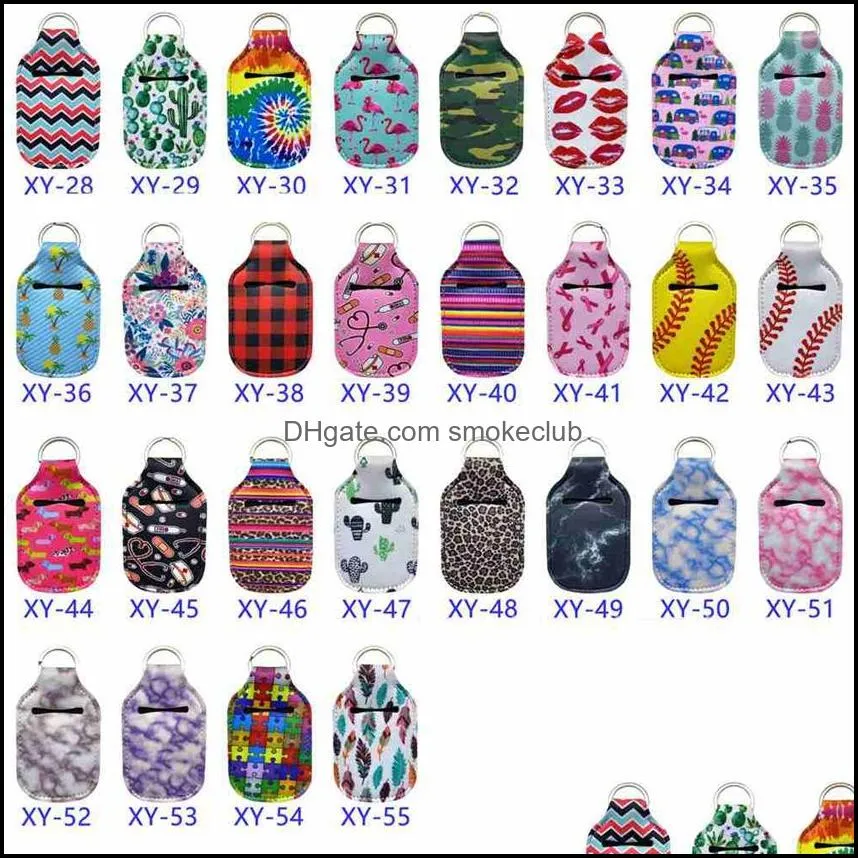 98 Styles Neoprene Hand Sanitizer Bottle Holder 30ml Lipstick Holders Lip Cover Handbag Keychain Pouch Chapstick Holder Party Favor