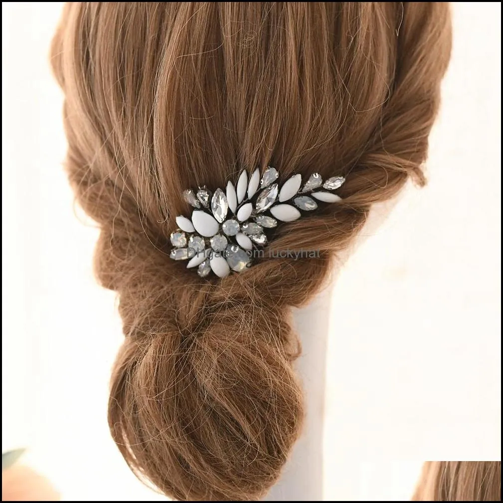 Opal Diamond and Rhinestone Wedding Hair Accessories Bride Headwear with Comb Girl Prom Jewelry Tiara Women Hair Ornaments
