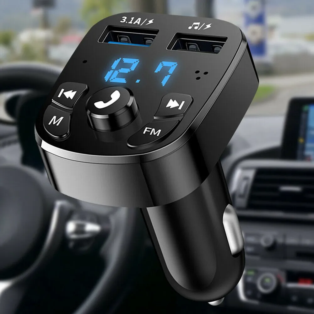車のBluetooths 5.0S FMトランスミッタワイヤレスハンズフリーオーディオレシーバー自動MP3プレーヤーデュアルUSBカーファーストチャージャーアダプター