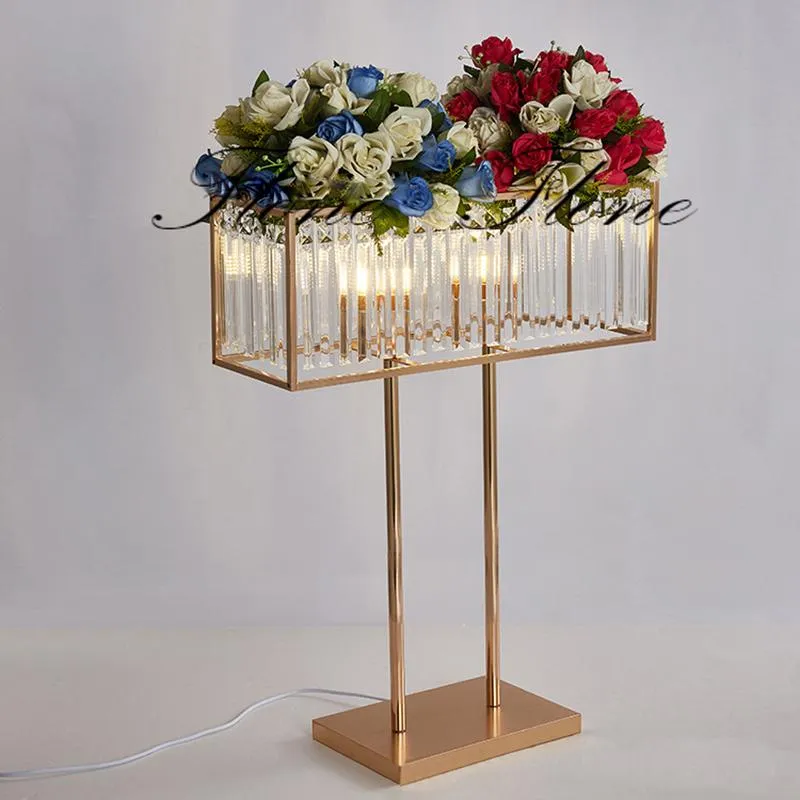 Party Decoration Wedding Centerpiece Glass Crystal Pendant Flower Stand Rectangular Main Table Arrangement Ornaments Road Guide