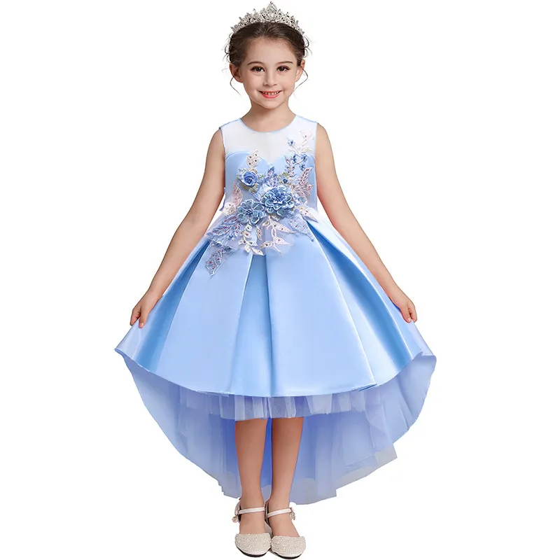 Barnklänningar för tjejer Satin Lace Toddler Elegant Party Gown for Wedding Kids Girl Dress Princess Dress Ball Gown Tuxedo Kostym 1030 V2