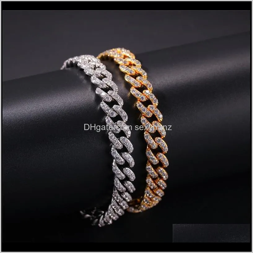 iced out 8mm gold silver iced out cuban link bracelet copper material clasp chain bracelet 7/8/inches