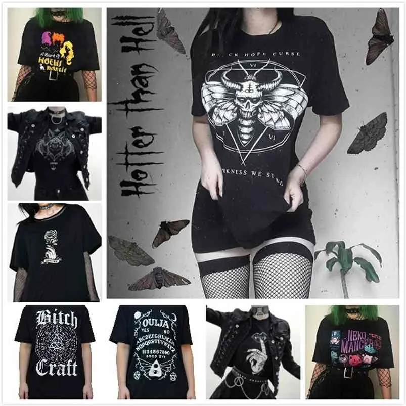 Mode Gothique Horreur Noir T-shirt Unisexe Hommes Femmes Hallowmas Gfit Graphic Tees Hipster Harajuku Manches Courtes Grunge Tops Tee 210623