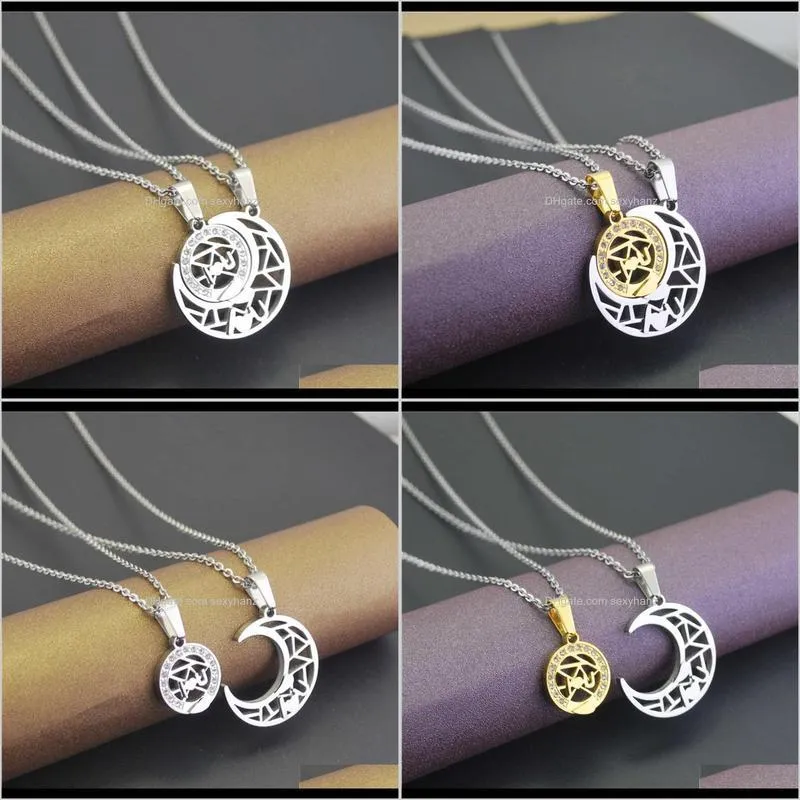 sun moon lovers necklace a pair of wind men and women accessories titanium steel tide double-layer pendant stn101