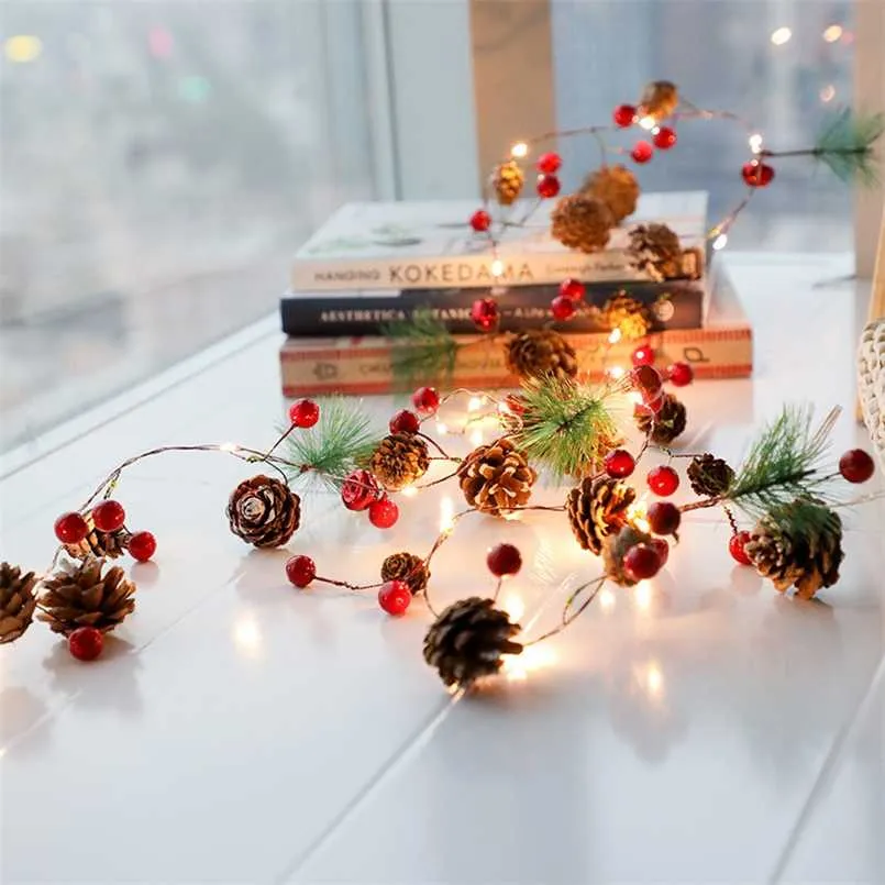 2m 20 Led Copper Wire Pine Cone Light Christmas Decorations for Home Tree Kerst Natal Navidad Noel 211019