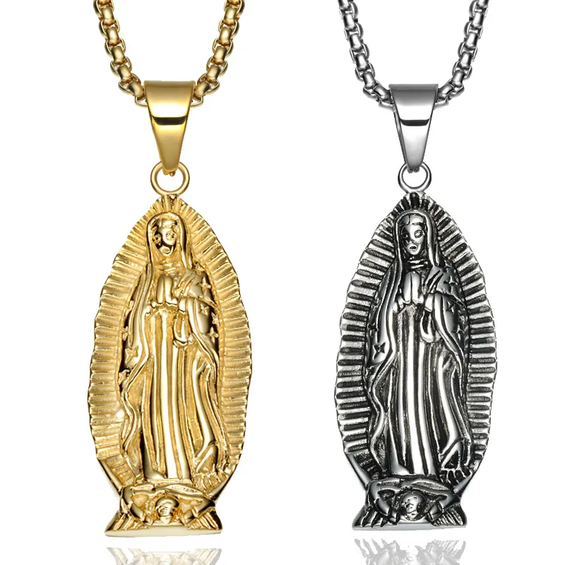 The Virgin Mary Pendant Necklace Madonna Stainless Steel Antique Silver ...