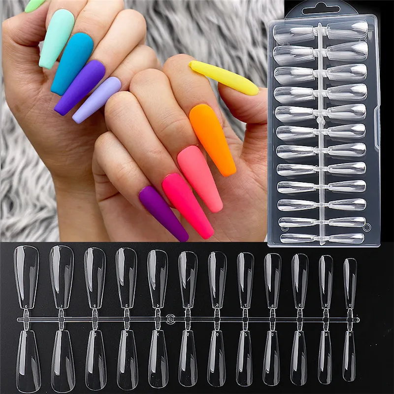 240PCS Clear False Nails Tips Full Cover French Style Acrylic Artificial Tip Manicure 12 Sizes for Nail Art Salons and Home DIY