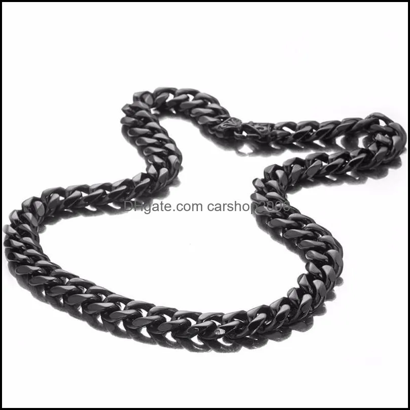 Classic Vintage Black Color Curb Cuban Link Chain Necklace Or Bracelet Jewelry 15mm Wide 7-40 Inches Stainless Steel Chains