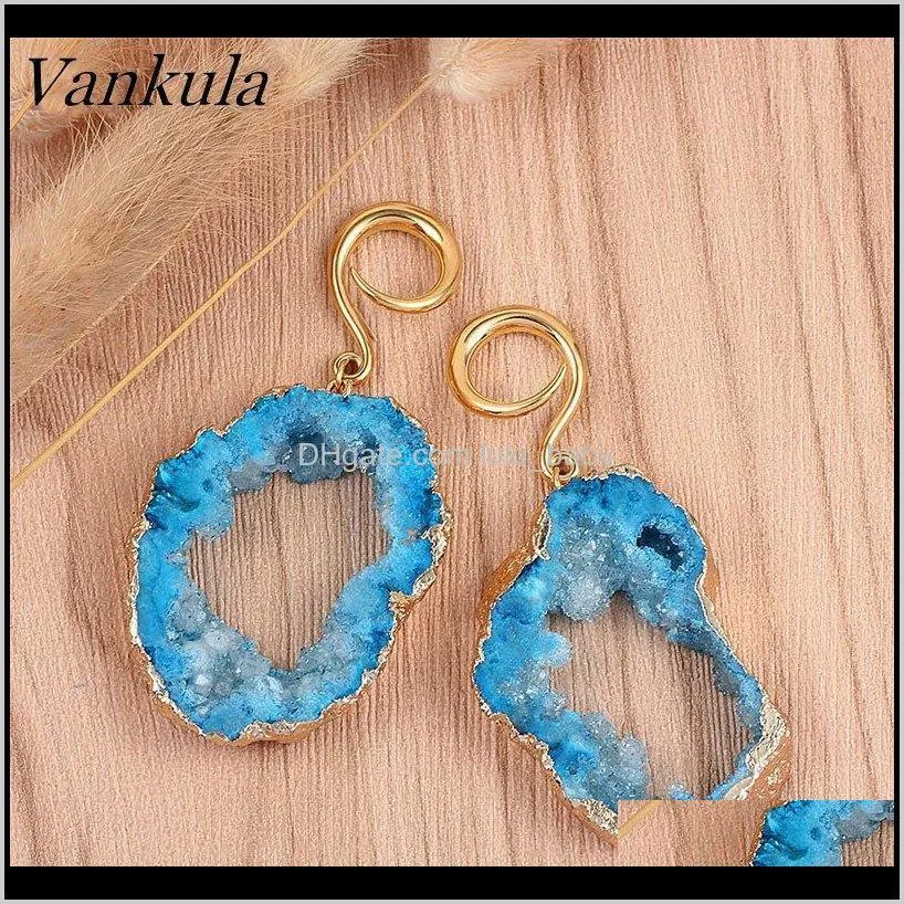 vankula 316l stainless steel ear piercing weights body jewelry ear stretching gauges blue colored crystal tunnel hangers 43sp#