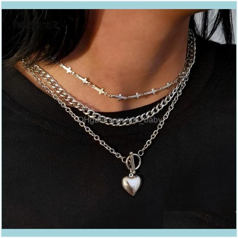 Chains IngeSight.Z 3Pcs/Set Stainless Steel Toggle Lasso Love Heart Pendant Necklace For Women Men Copper Cross Choker Jewelry