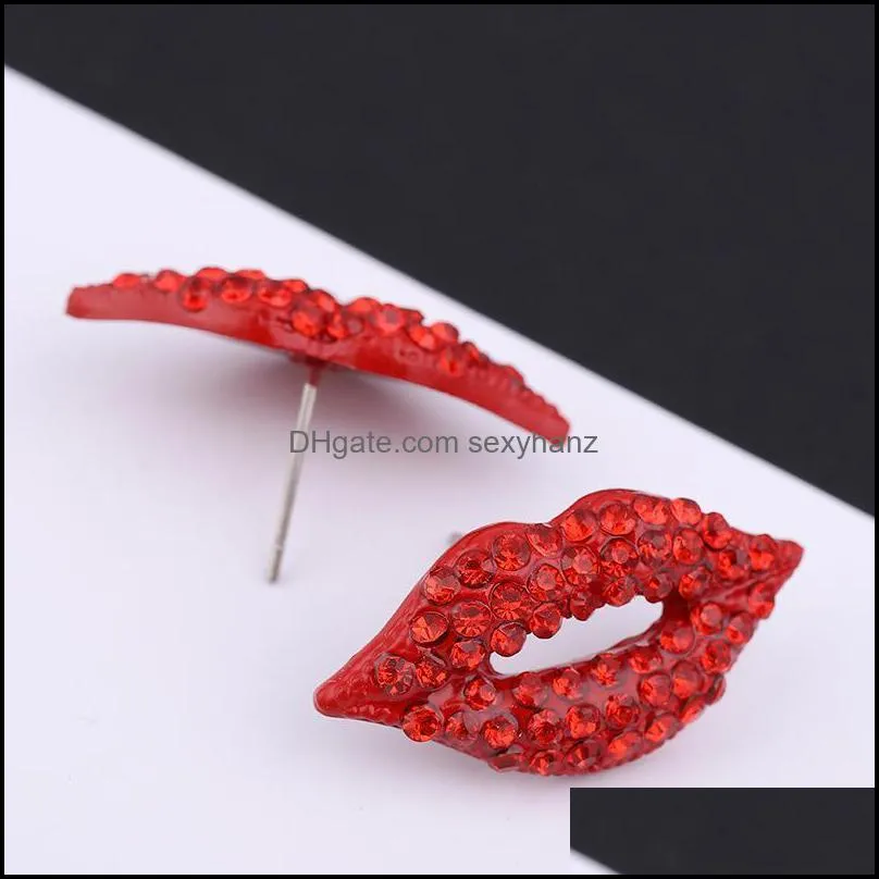 S2544 Fashion Jewelry Red Lips Earrings Nightclub Rhinstone Lip Stud Earrings