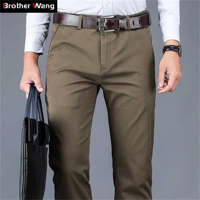 4 couleurs 98% coton pantalons décontractés hommes style classique droit lâche taille haute élastique pantalon mâle marque vêtements 211110